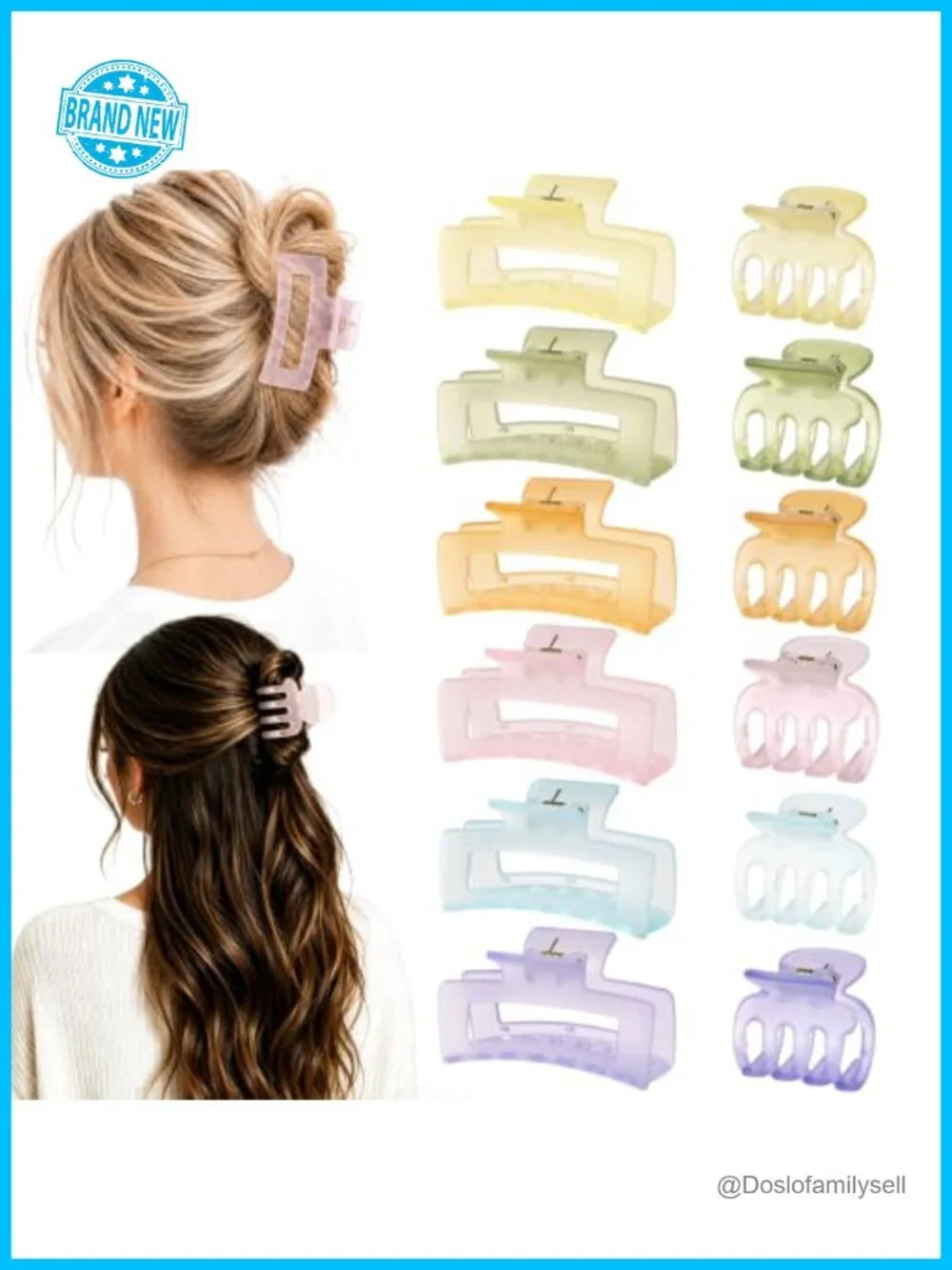 12 Matte Claw Hair Clips Set - Strong Hold for Thick Thin Curly Hair